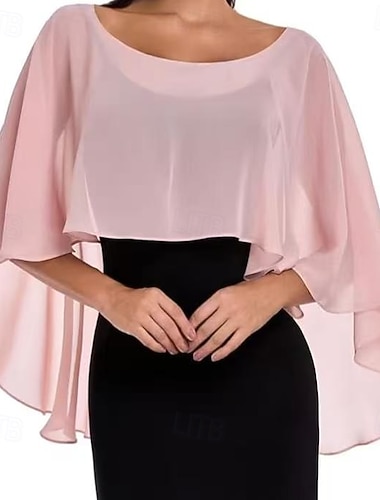  Sjal til kvinner Shrug Mors wraps Brudeomslag Bryllupsgjestens wraps Elegant damer Formell Stil Ermeløs Chiffon Bryllup Wrap Med Ren Farge Til Daglig Vår sommer
