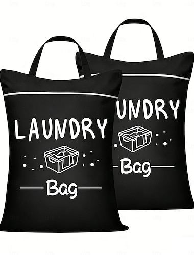  2 waszakken met handvatten &Ritssluiting, opvouwbaar voor gemakkelijk transport, geschikte opbergtassen voor kleding, speelgoed en dekens, ideaal voor het opbergen van vuile was.