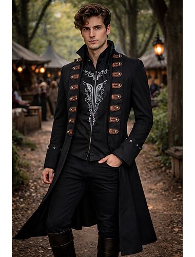  Gotico Medievale Rinascimento Cappotto Costume di fantasia Vampiro Costume Per uomo Fantasia Halloween Carnevale Performance LARP Fiera Rinascimentale Adulti Cappotto