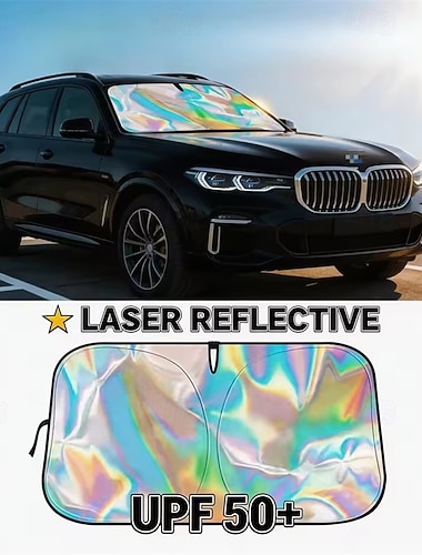  Laserreflecterend zonnescherm voor de autoruit, UPF 50+ holografisch zonnescherm voor de voorruit blokkeert UV-stralen. &hittebestendig, universeel geschikt voor de meeste auto's, SUV's en