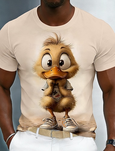  Niedliches Herren-T-Shirt mit 3D-animiertem Entchen in Sneakers, lustiges Motiv, Kurzarm, Rundhalsausschnitt, cremefarben/beige, lässiges Streetwear-T-Shirt, Designer-Kleidung, Größen S, M, L, XL,