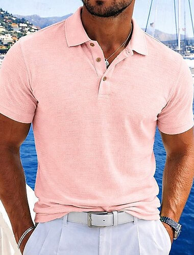  Homme Chemise en lin Polo Occasionnel Vacances Classique Manche Courte Vacances Mode Uni Texturé Poids Léger Boutons Été Printemps Bleu Bleu Clair Rose Claire Vert Chemise en lin