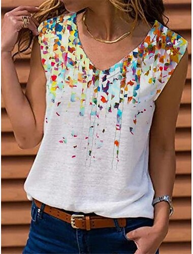  Per donna Canotta Maglietta senza maniche Maglietta Grafico Elegante Classico Casual Senza Maniche Scollo a V Top Regolari Quotidiano Uscire Weekend Bianco Giallo Rosso Blu Reale Estate Primavera