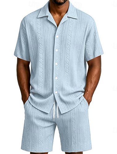  Homme Deux pièces Ensemble Chemise Ensemble été Et Shorts Set Uni Occasionnel Quotidien Vacances Col Rabattu Manche Courte Été Printemps Mode Hawaïen Occasionnel Vêtement Tenue