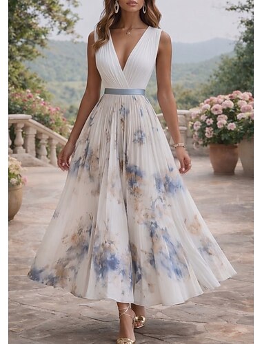  Női Maxiruha Sifon ruhák Party ruha Koktélruha Esküvői vendég ruha Elegáns Divat Modern Tengerpart Vakáció Estély Normál Sima Ujjatlan Terített nyak Szíj V-alakú Fehér Nyár Tavasz Ősz