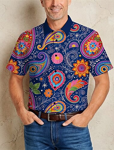  Retro vintage Hippie Jaren '70 Hemd Korte mouwen Hippie Paisley Kostuum Voor heren muziekfestival Feest Alledaagse kleding Volwassenen Hemd Lente zomer