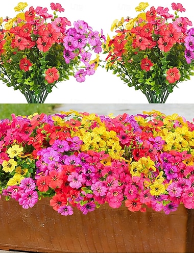  Künstliche violette Blumen für den Außenbereich, 12/24 Bündel UV-beständige künstliche Seidenblumen für den Außenbereich, künstliche Frühlingsblumen für Pflanzgefäße im Freien, Innengarten,