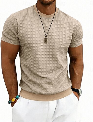  Herr Våffel T-shirt T-shirt Kortärmad tröja T-tröja Kortärmad Rund hals Sommar Vår Ensfärgat Streetwear Stylish Sportig Jacquard Dagligen Utomhus Semester Vit Svart Mörkgrå Topp t-shirt för män