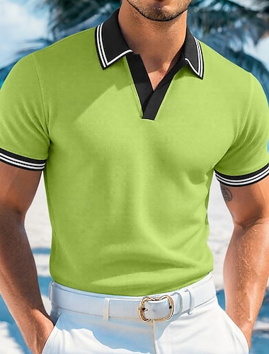  Herren Golfshirt Piqué-Poloshirt Lässig Urlaub Klassisch Kurzarm Mode Basic Einfarbig Karomuster Knöpfe Frühling & Sommer Sommer Frühling Normale Passform Blau Weiß Gelb Marineblau Grün Golfshirt