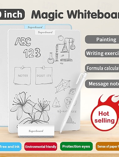  10 tums återanvändbar LCD-skrivplatta, magisk whiteboardtavla, bärbar digital ritplatta med stylus, ögonskydd &Dammfritt anteckningsblock för barn och vuxna, pappersliknande anslagstavla