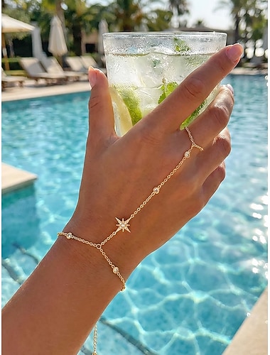  Bracciale da donna boho in lega, elegante bracciale da dito in oro e argento per vacanze al mare, resort estivi e abbigliamento casual di tutti i giorni.
