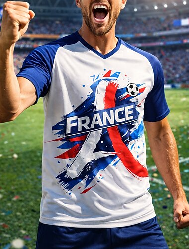  Unisex Francia Calcio estivo Partita globale Maglioni Maglia da corsa Estate Blocco di colore Manica Corta UPF 50 Asciugatura Rapida Traspirante Casuale Corsa Jogging Fitness Blu abbigliamento