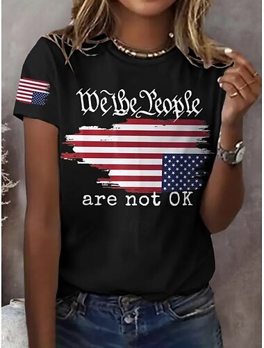  día de la independencia americana Mujer Camiseta Estampado Graphic Bandera Elegante Clásico Casual Manga Corta Cuello Barco Tops regulares Casual Diario Azul Piscina Ceniza Negro Blanco Verano