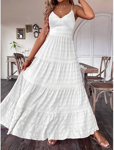  Damen Maxikleid Weißes Kleid Unterkleid Elegant Mode Modern Outdoor Strand Urlaub Normale Passform Einfach Ärmellos V Ausschnitt Schwarz Weiß Sommer Frühling