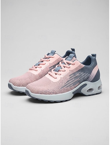  Baskets roses respirantes en maille pour femmes – chaussures de marche légères et rembourrées, à lacets flexibles, idéales pour les voyages, la salle de sport et les activités de plein air. &vêtements
