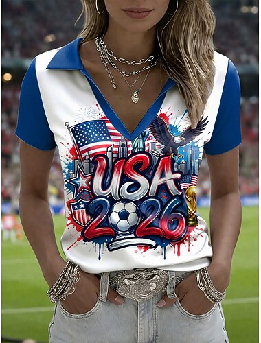  Damen T Shirt Farbblock Druck Grafik Stilvoll Klassisch Lässig Kurzarm Polokragen Normale Oberteile Lässig Täglich Sport Blau Schwarz Rosa Sommer Frühling