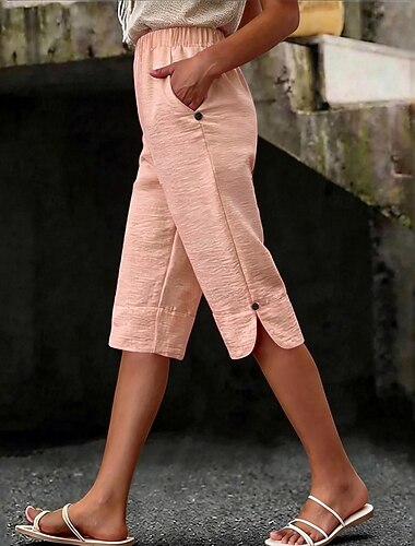  Női Capri nadrágok Szabadság Alap Borjú-hossz Magas derék Kényelmes Nem elasztikus Hétköznapi viselet lilásvörös Szürke Fekete Fehér Nyár Tavasz Normál