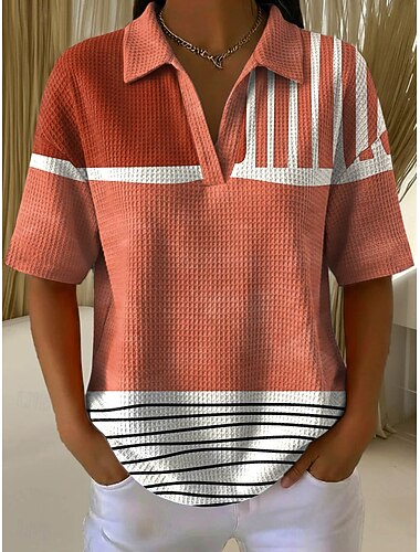  Kvinders Vaffel Sommer Toppe Grafisk Geometrisk Elegant Vintage Ærmeløs Kortærmet V-Hals Regelmæssige Toppe Casual Dagligt Blå Gul Orange Sommer Forår