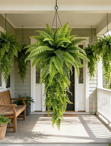  Set di piante artificiali pendenti tipo felce di Boston, resistenti ai raggi UV, dall'aspetto realistico, ideali per interni. &esterno, cesto appeso, muro, patio, veranda, giardino, matrimonio