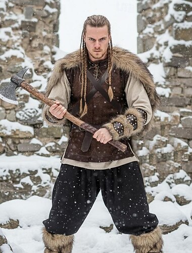  Zestaw Retro / vintage Średniowieczne Renesansowa Spodnie Kamizelka Pasek taliowy z akcesoriami Wikingowie Ranger Wiązanie Strój na bal maskowy Męskie Wiking Bal maskowy Targi Renesansu LARP Dla