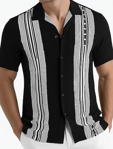  Per uomo Geometrico A righe Camicia Camicia da Bowling Camicia con collo camp Manica Corta Moda Casual Abbigliamento casual alla moda Vacanza Estate Primavera Colletto cubano Stampa 3D Camicie con