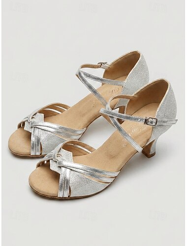  Γυναικεία ασημένια ψηλοτάκουνα παπούτσια για λάτιν χορό – παπούτσια salsa με ανοιχτά δάχτυλα και σταυρωτό λουράκι, επαγγελματικής πρακτικής &απόδοση