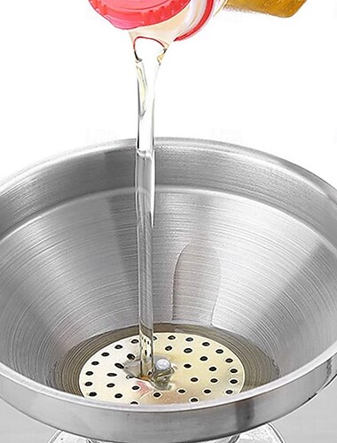  Imbuto in acciaio inox per uso alimentare con filtro rimovibile, ampia bocca, imbuto da cucina rinforzato, filtro domestico per riempire bottiglie, oli, succhi, caffè, latte