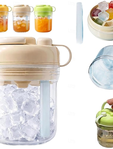  3-in-1-Eiswürfelform für Wasserflaschen mit Strohhalm &Deckel, tragbarer, berührungsloser Eiswürfelbehälter, wiederverwendbare Aufbewahrungsflasche, leicht zu lösende Silikon-Eiswürfelform für