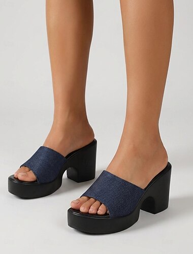  Elegante mørkeblå denim-plattformsandaler til dame - retro y2k tykk høy hæl &kraftig såle for cruiseferier, fester ved bassengkanten &nautisk sommerreise