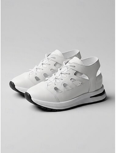  Naisten valkoiset nauhalliset kävelysandaalit – hengittävä ontto muotoilu, sporttiset ja rennot sandaalit pehmustetulla pohjalla kesään ja matkoille &jokapäiväinen käyttö