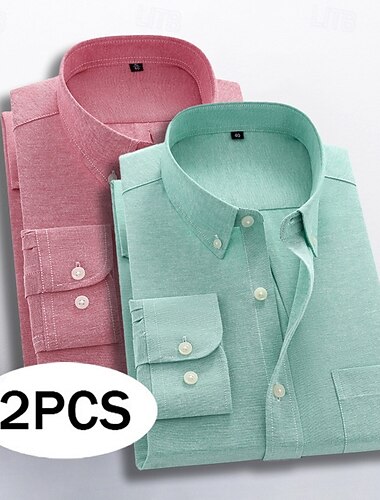  Homens Camisa Social Saia camisa de botão Camisa Oxford Tecido Casual Diário Vermelho+Rosa Azul+Azul Claro Vermelho / Verde Rosa + cinza Manga Longa Colarinho Com Botões Primavera Todas as Estações