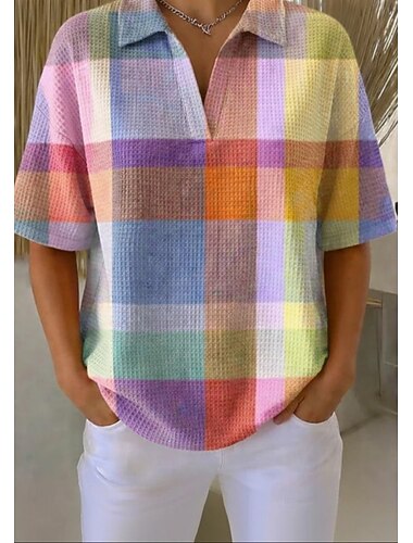  Dame Vaffelskjorte Casual skjorte Sommertoppe Grafisk Geometrisk Elegant Aktiv Ferie Uden ærmer Almindelige toppe Daglig udendørs Arbejde Lys Lilla Grøn Regnbue Sommer Forår Efterår