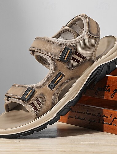  Beige herensandalen voor buiten, verstelbare klittenbandsluiting, lichtgewicht en ademend zomers schoeisel, casual en comfortabel model voor heren, ideaal voor strandvakantie, wandelen en reizen.