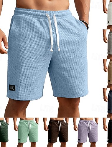  Herren Waffel-Shorts Shorts Freizeitshorts Tasche Elastischer Bund Strukturiert Einfach Komfort Atmungsaktiv Knielang Lässig Outdoor Strand Urlaub Mode Weiß Hellgrün Dehnbar