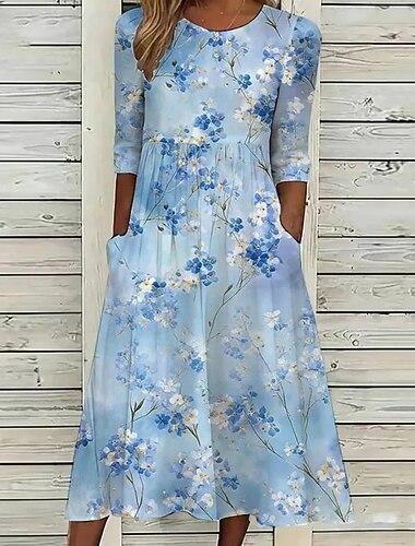  Damen Midikleid Shiftkleid Urlaub Lässig Boho Täglich Sommerkleid Frühlingskleid Normale Passform Blumen Grafik Halbarm Rundhalsausschnitt Rosa Himmelblau Beige Sommer Frühling