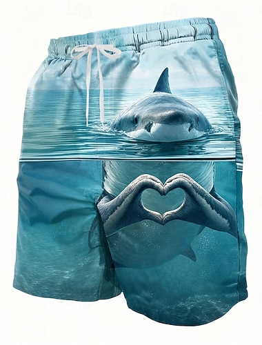  Herren Hai Delphin Comic-Tiere Badehosen Badeanzüge Badeshorts Boardshorts Mittlere Taille Hawaiianisch Lustig Strandurlaub Seitentaschen Netzfutter Elastischer Kordelzug in der Taille Designer