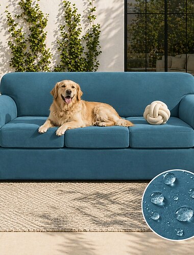  4 piezas de fundas de sofá de terciopelo grueso, fundas de sofá de 3 cojines, fundas de sofá de alta elasticidad, protector de muebles, funda de sofá de lujo ajustada para perros de hasta 90 pulgadas