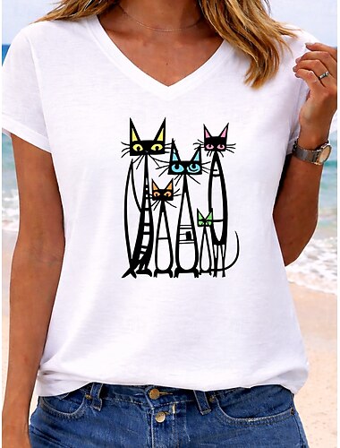  Dámské Tričko Tisk Grafika Zvíře Písmeno stylové Klasické Na běžné nošení Krátký rukáv Do V Běžné topy Ležérní Denní Vodní modrá Zelená s béžovou Bílá Rubínově červená Khaki Léto Jaro