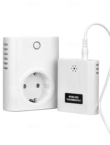  trådløs termostatuttak, pluggbar digital temperaturkontroller med fjernføler, oppvarming &kjølemodus for romvarmer, klimaanlegg, drivhus, vifte