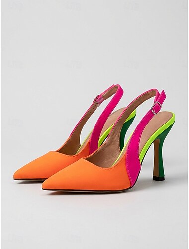 Dames slingback pumps in een levendige oranje kleurstelling - stijlvolle pumps met spitse neus en hoge hakken in neonroze. &Groene accenten voor dagelijkse werkoutfits en stijlvolle stadskleding.