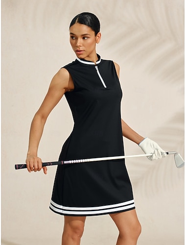  Naisten golf mekko Musta / Valkoinen Hihaton Hameet Naisten Golfasut Vaatteet Asut Vaatteet