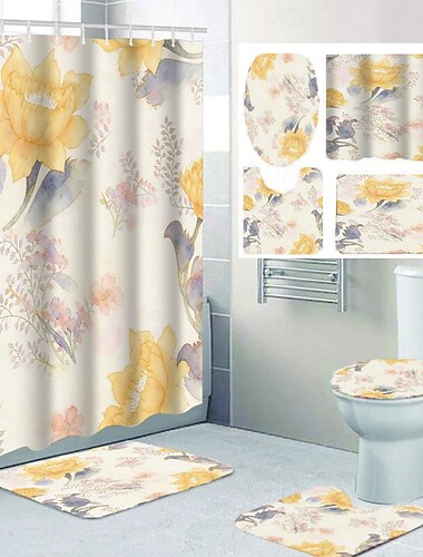  Modernes, kreatives Duschvorhang- und Badematten-Set aus Polyester, wasserdicht, schimmelresistent, schnelltrocknend, rutschfest, leicht zu reinigen, für die Badezimmergestaltung