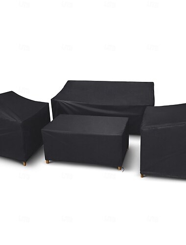  Capa impermeável para móveis de exterior, conjunto de 4 peças para sofá, cadeiras de jardim e mesa de centro, resistente ao vento com fivela, preta.
