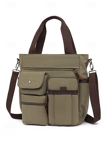  תיק שליח בד עמיד לגברים, תיק כתף רב-כיסי קיבולת גדולה עם רצועה מתכווננת לטיולי חופשה, פנאי בחוץ, עבודה ושימוש יומיומי יומיומי