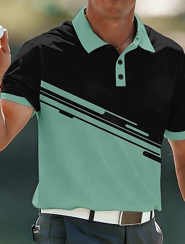  Voor heren Meetkundig Golf Sport Poloshirts Korte mouw Poloshirt Overhemden met kraag Casual Sportkleding Knop Ademend gaas Lente zomer blauw Zwart Paars