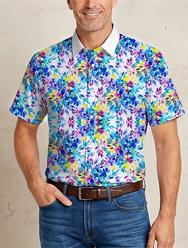  Retro vintage Hippie Jaren '70 Hemd Korte mouwen Hippie Bloemig Kostuum Voor heren muziekfestival Feest Alledaagse kleding Volwassenen Hemd Lente zomer