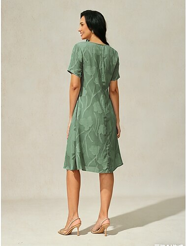  Dames Mini-jurk Hemdjurk Elegant Effen Kleur Korte mouw Strakke ronde hals Shale Green