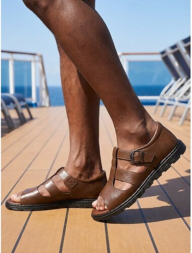  Herr minimalist Ledigt Utomhus Ö och kryssning PU Läder Halksäker Spänne Svart Brun Sommar Vår Alla årstider