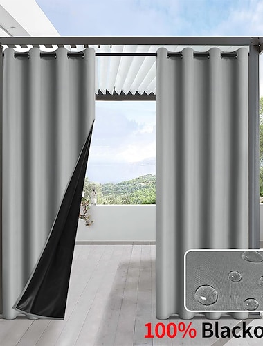  utendørs vanntett mørkleggingsgardin panel grå terrassegardin malje topp termisk isolert personverngardin for pergola lysthus veranda terrasse balkong cabana hage