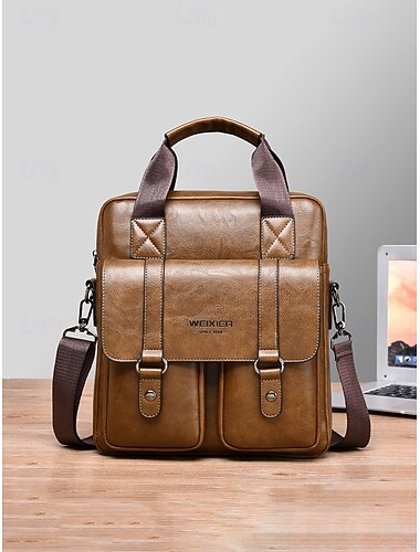  Heren messengerbag van imitatieleer, aktetas met meerdere compartimenten en grote capaciteit, met verstelbare schouderriem, stijlvolle casual en zakelijke reistas voor dagelijks woon-werkverkeer en werk